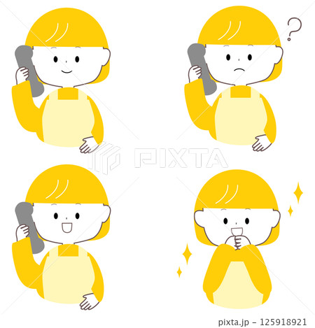 電話をするエプロン姿のかわいい女性 電話をするエプロン姿のかわいい女性 125918921
