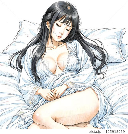 ベッドで寝ているセクシーな女性 125918959