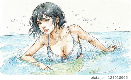 海で泳ぐ女の子 125918966