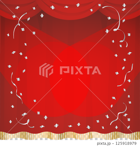 Silver confetti and stage curtains 125918979