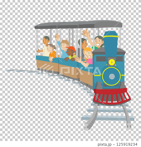 Multi-ethnic children riding a miniature train at an amusement park 125919234