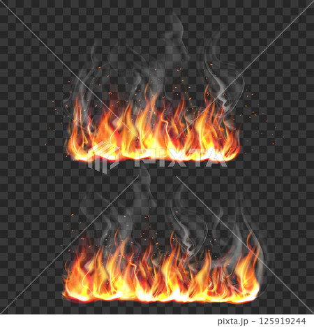 Fire Flames with Smoke and Sparks Effect Vector 125919244