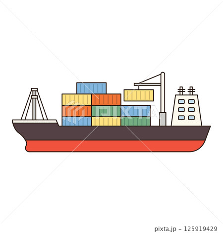 CARGO SHIP vehicle icon doodle cute line illustration single symbol simple minimal clean flat transportation city doodle 125919429