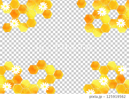 水彩風　ハニカム模様と白い花のイラスト 125919562