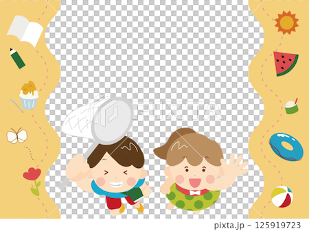 夏休みの子どもと季節のアイコンのフレーム 夏休みの子どもと季節のアイコンのフレーム 125919723