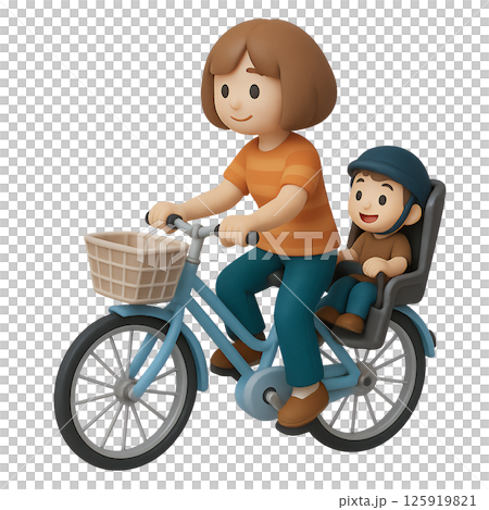 自転車に子供を乗せて買い物に出かけるママ 125919821