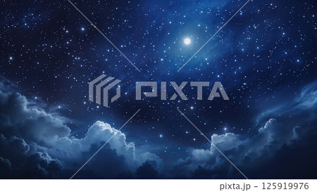雲の向こうに見える星空、夜景 125919976
