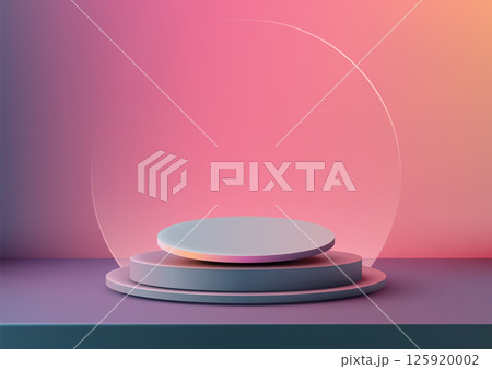 modern 3D pink purple orange gradient podium mockup showcase display three tiered translucent circle abstract background 125920002