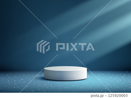 white round 3d pedestal on blue background with spotlight effect, product display mockup showcase stand minimalist modern 125920003