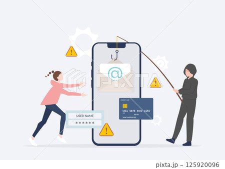 不正アクセスやフィッシングメールによって個人情報を盗まれるアジアの若い女性 不正アクセスやフィッシングメールによって個人情報を盗まれるアジアの若い女性 125920096