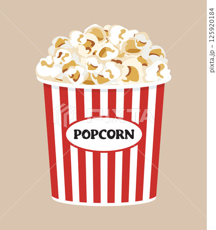 Popcorn in striped bucket fast food for watching cinema. 125920184