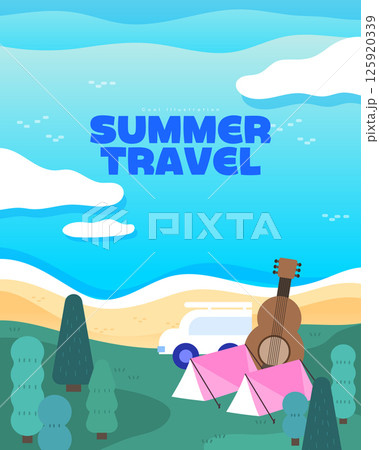 Various summer travel background illustration Various summer travel background illustration 125920339