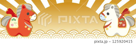 バナー　年賀2026　年賀状2026　土鈴　干支　馬　午　午年　正月　フレーム　背景　イラスト素材 125920415