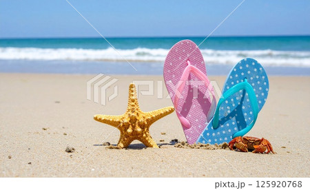 a pair of cute slipper sticking out of the sand a pair of cute slipper sticking out of the sand 125920768