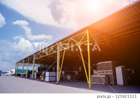 Warehouse industrial company. Commercial warehouse. Crates stacked  125921313