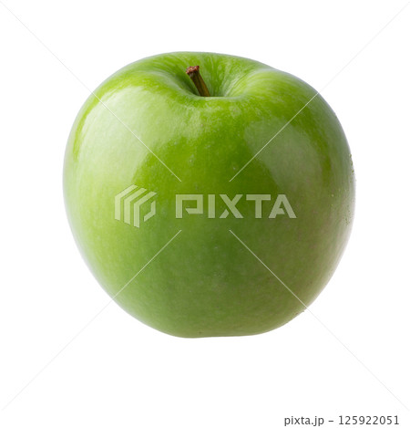 Green apple with green leaf and cut slice with seed isolated on white background. Green apple with green leaf and cut slice with seed isolated on white background. 125922051