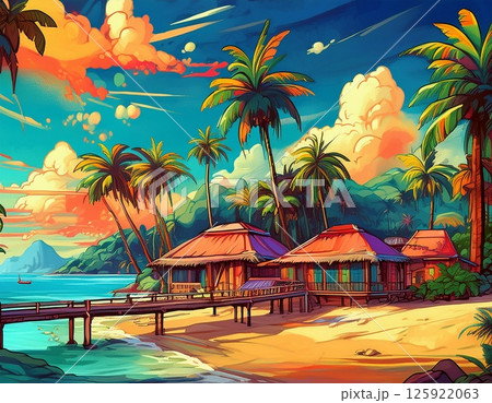南国のビーチリゾート イラスト 南国のビーチリゾート イラスト 125922063