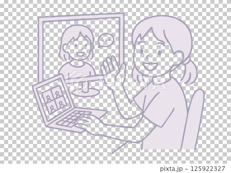 Illustration of a casual girl enjoying online conversation at home 125922327
