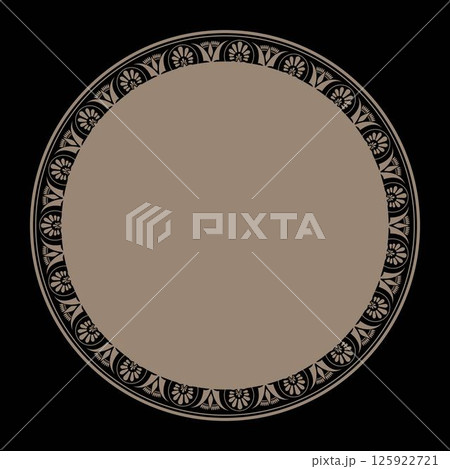 Oriental vector round frame with arabesques, floral motifs. Abstract decorative round border. Circle, ring of the Middle Ages. Circle of Ancient Greece, Roman Empire. For ceramic, textile, embroidery, 125922721