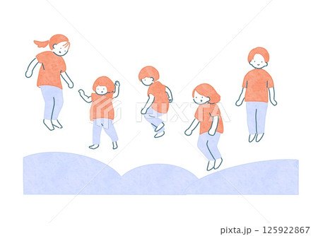 楽しそうにジャンプする子どもたちのシンプルなイラスト 125922867