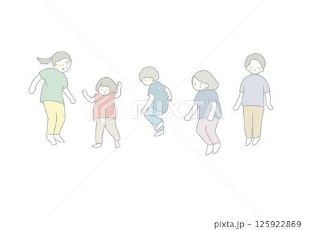 ジャンプする子どもたちのパステルカラーイラスト 125922869