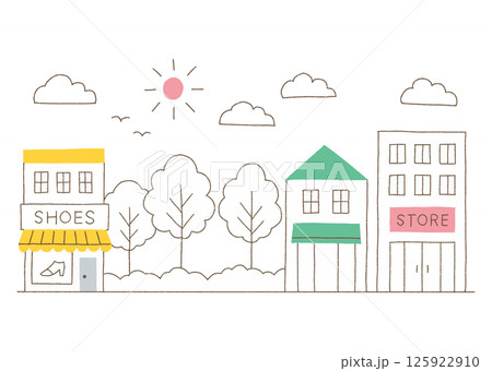 お店が並ぶにぎやかな街並みの_色 125922910