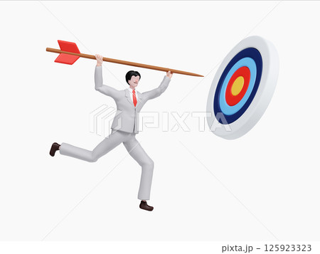 Business target achievement represented with a character aiming at a bullseye. 3D render illustration 125923323