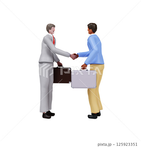 Business partnership illustrated by a handshake between two characters. 3D render illustration 125923351
