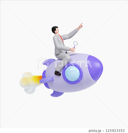 Business innovation with a rocket-themed concept showing growth potential. 3D render illustration 125923352