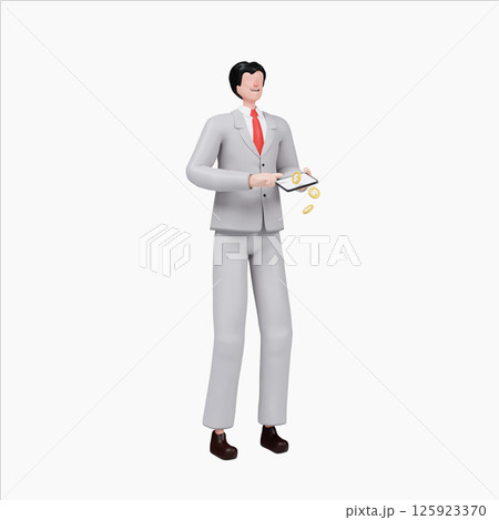 Business finance management with a businessman and coins. 3D render illustration 125923370