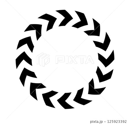 Chevron arrow circle. Chevron shape round frame. Motion direction road border. Triangle arrow sign. Warning repeat stripe. Circle arrow icon. Vector illustration isolated on white background 125923392