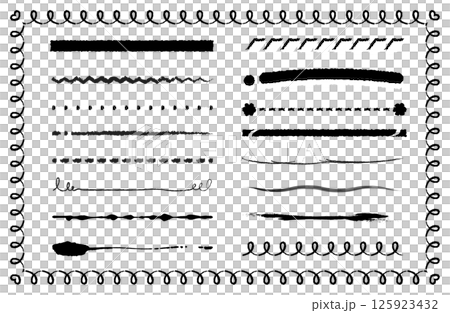 モノクロ手描き風ライン素材セット モノクロ手描き風ライン素材セット 125923432