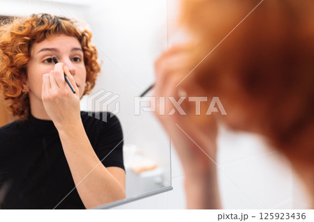 morning makeup young woman home life morning makeup young woman home life 125923436