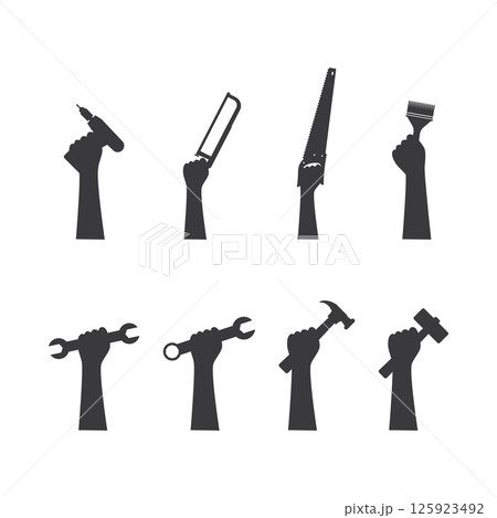 Hands holding tools icon set 125923492
