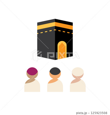 Kaaba in mecca with three pilgrims Kaaba in mecca with three pilgrims 125923508