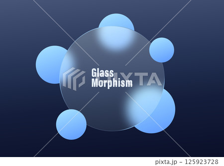 Glassmorphism blue panel with soft glowing spheres on dark background Glassmorphism blue panel with soft glowing spheres on dark background 125923728