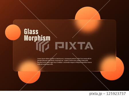 Glassmorphism panel with glowing orange circles on dark brown background 125923737