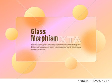Glassmorphism panel with yellow spheres on warm pastel gradient Glassmorphism panel with yellow spheres on warm pastel gradient 125923757