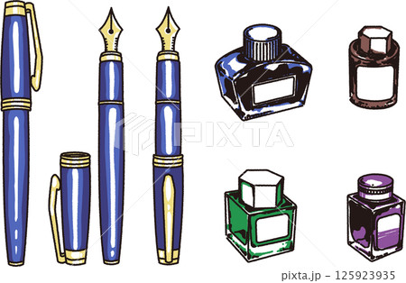 万年筆とボトルインクのイラストセット 125923935