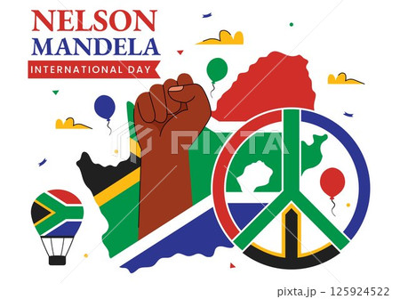Happy Nelson Mandela International Day Vector Illustration on 18 July, Featuring the South Africa Flag and Ribbon in a Flat Style Cartoon Background 125924522