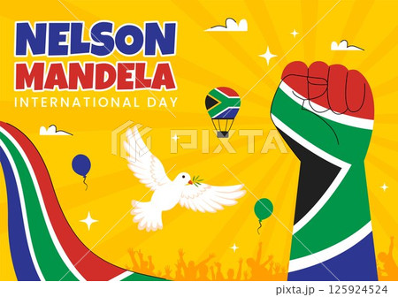 Happy Nelson Mandela International Day Vector Illustration on 18 July, Featuring the South Africa Flag and Ribbon in a Flat Style Cartoon Background 125924524