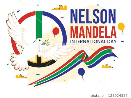 Happy Nelson Mandela International Day Vector Illustration on 18 July, Featuring the South Africa Flag and Ribbon in a Flat Style Cartoon Background 125924525