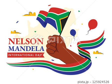 Happy Nelson Mandela International Day Vector Illustration on 18 July, Featuring the South Africa Flag and Ribbon in a Flat Style Cartoon Background Happy Nelson Mandela International Day Vector Illustration on 18 July, Featuring the South Africa Flag and Ribbon in a Flat Style Cartoon Background 125924526