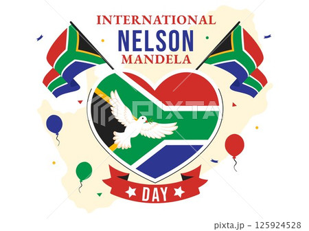 Happy Nelson Mandela International Day Vector Illustration on 18 July, Featuring the South Africa Flag and Ribbon in a Flat Style Cartoon Background 125924528