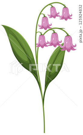 Elegant Pink Bell Flowers with Green Leaves 125924832