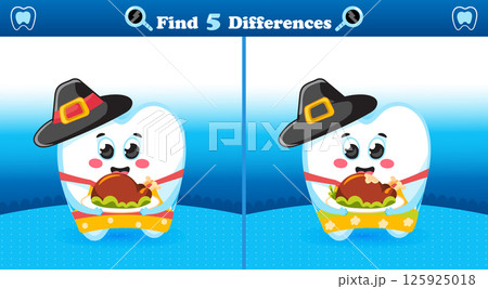 Find the Differences Game with Cute Tooth and Thanksgiving Day 125925018