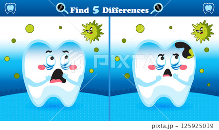 Find the Differences Game with Scared Tooth and Bacteria Monsters Find the Differences Game with Scared Tooth and Bacteria Monsters 125925019
