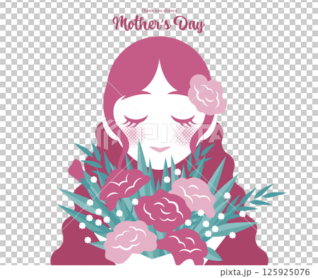 母の日 カーネーションの花束を持った女性のイラスト素材 ベクター 白背景 125925076