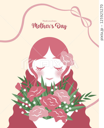 カーネーションの花束を持った女性のイラスト素材 ベクター 母の日 かわいい カーネーションの花束を持った女性のイラスト素材 ベクター 母の日 かわいい 125925270