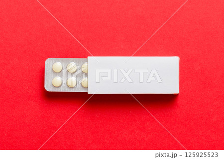 Blank White Product Package Box Mock-up. Open blank medicine drug box with blister top view 125925523